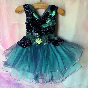 Weissman SC 14393 Teal Navy Blue Velvet Sequin Floral Ballet Dance Costume Tutu